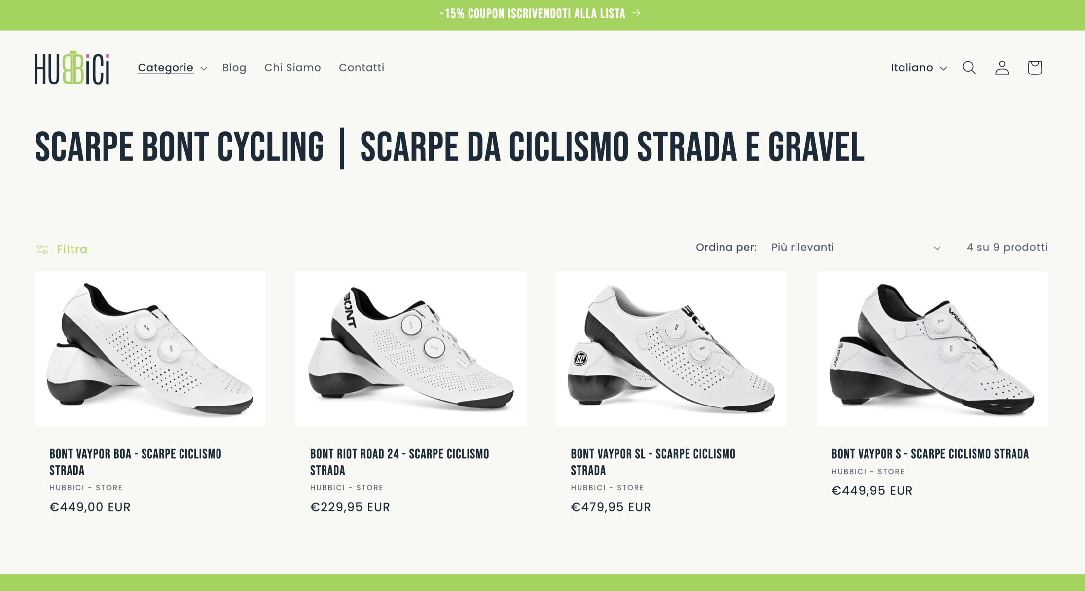 E-commerce Hubbici realizzato su Shopify